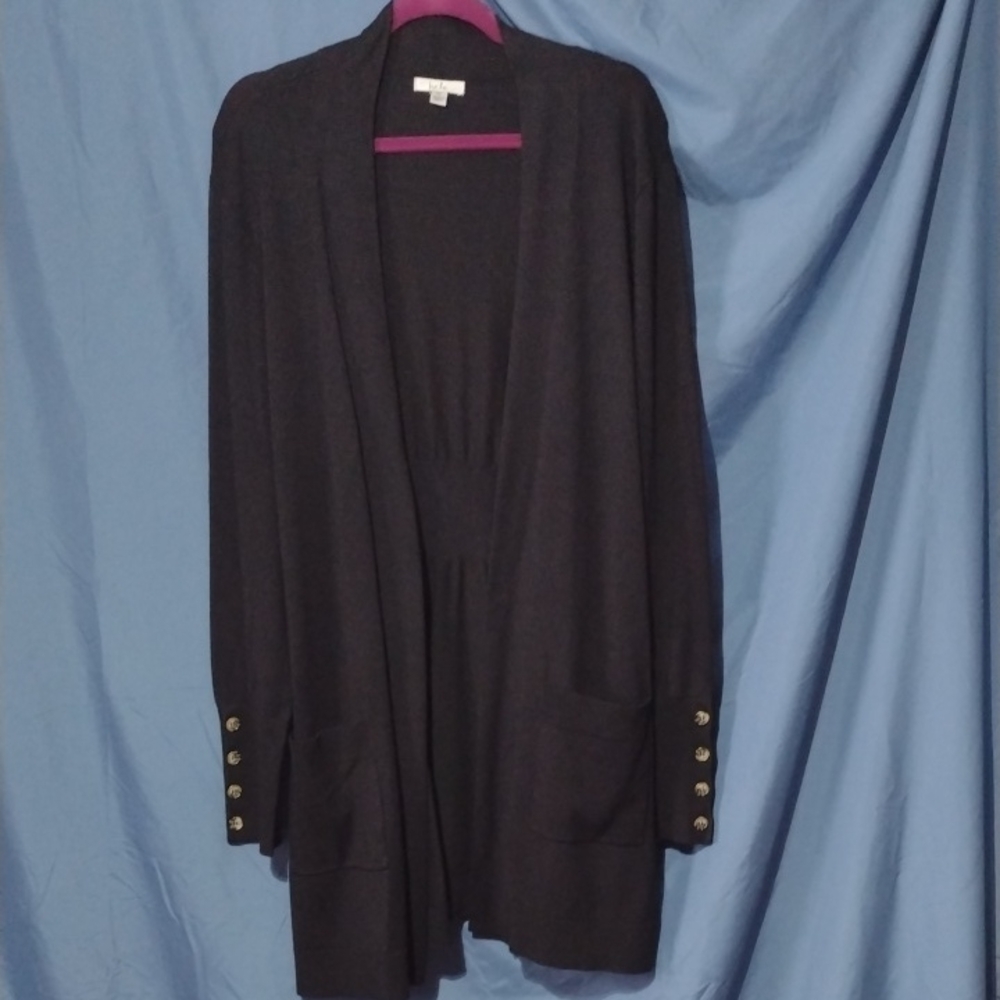 Chic Black Cardigan w/ Button Details 36" Long From Neck To Hem. Worn Once.